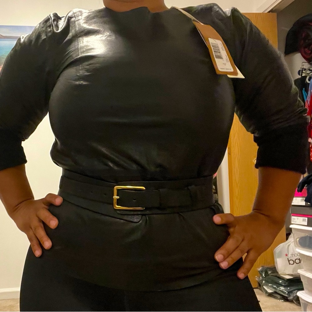 Jbrand leather top / never worn material feels extremely soft . 3/4 sleeves